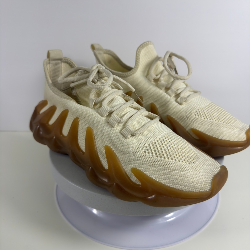 Mako Air Mens Knit Sneakers Cream Gum Sculptural Mesh Running Shoes Size 12M - Picture 5 of 13